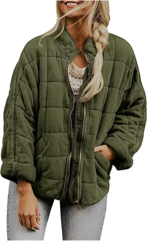 Womens Oversized Puffer Jacket Baggy Zip Up Quilted Lightweight Down Coat Long Sleeve Packable Short Down Coat Tops