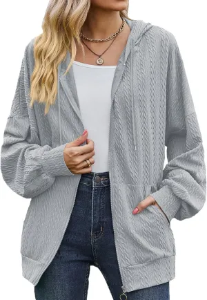 Women's Oversized Zip Up Hoodies Sweatshirts Autumn Winter Casual Long Sleeve Pockets Drawstring Track Jackets Y2K Clothes Teen Girl Fall Tops Blue