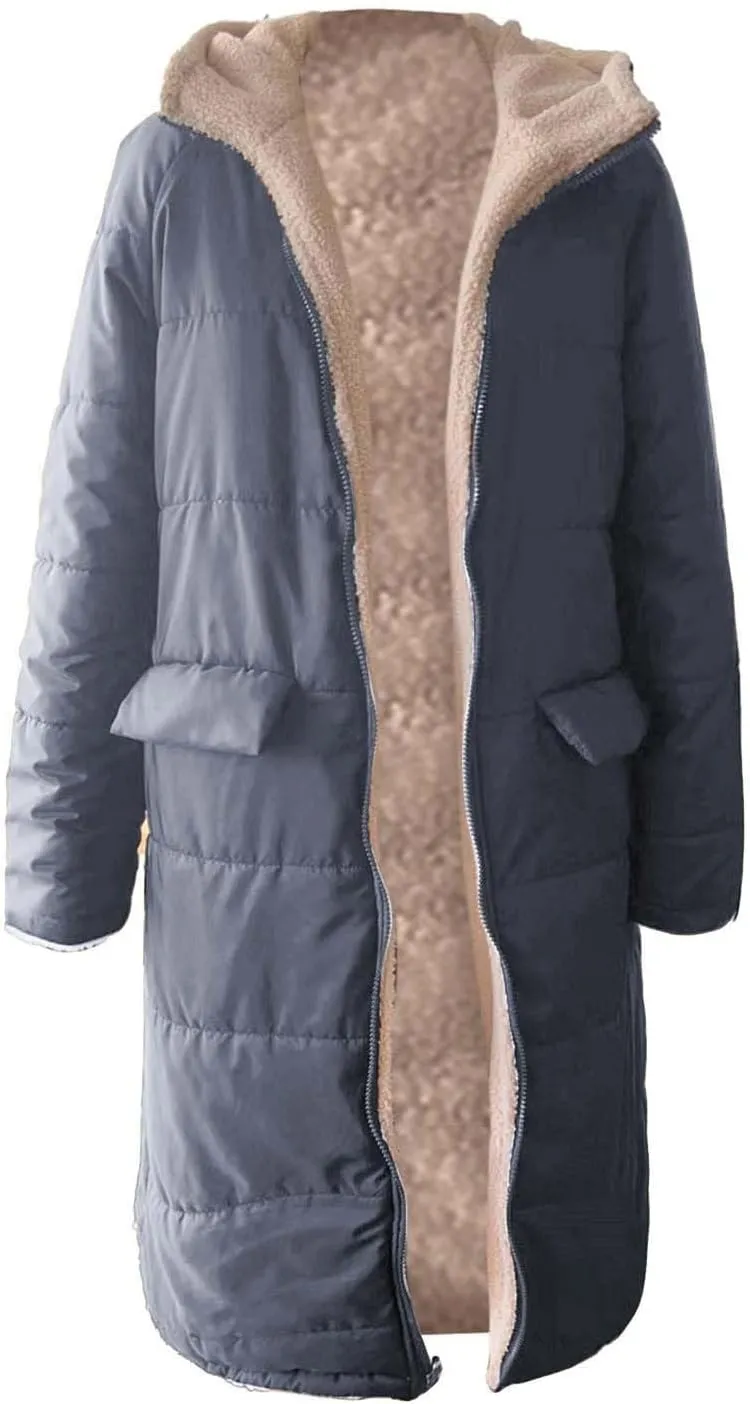 Womens Parka and Long Winter Jackets Double Faced Long Sleeve Hooded Down Jacket Womens Winter Jacket Women'S Winter