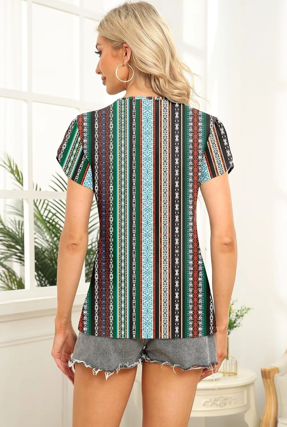 Womens Petal Sleeve Tops Summer Trendy T Shirt Casual Loose Square Neck Button Blouse Tees