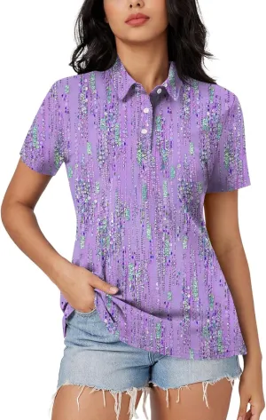 Women's Polo Shirts Short Sleeve Comfortable Breathable Wicking Shirt Solid Colour Stripe 3 Buttons Lapels Casual Tops