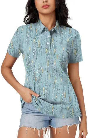 Women's Polo Shirts Short Sleeve Comfortable Breathable Wicking Shirt Solid Colour Stripe 3 Buttons Lapels Casual Tops