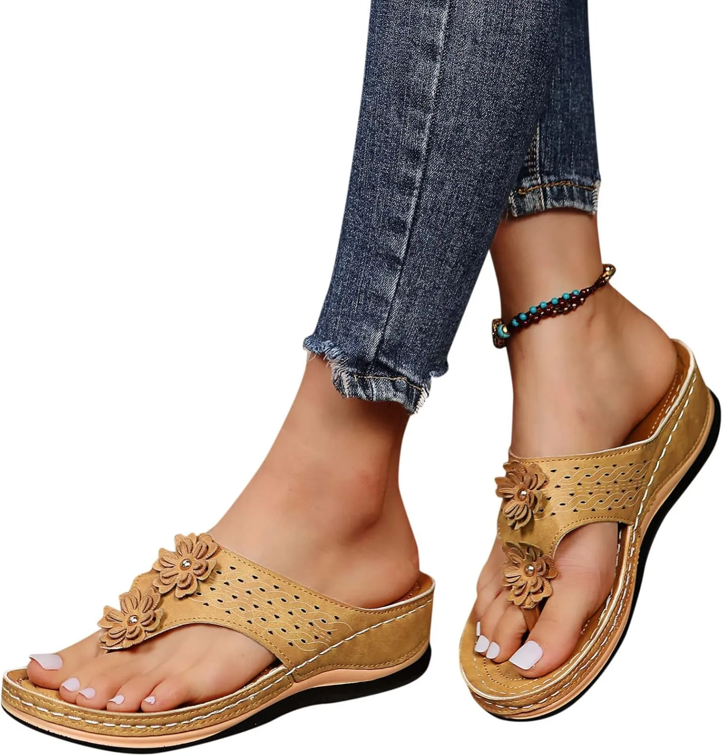 Women's Sandals 2024, Wedge Yoga Mat Walking Thong Sandals with Plantar Fasciitis Arch Support Orthopedic Sandals