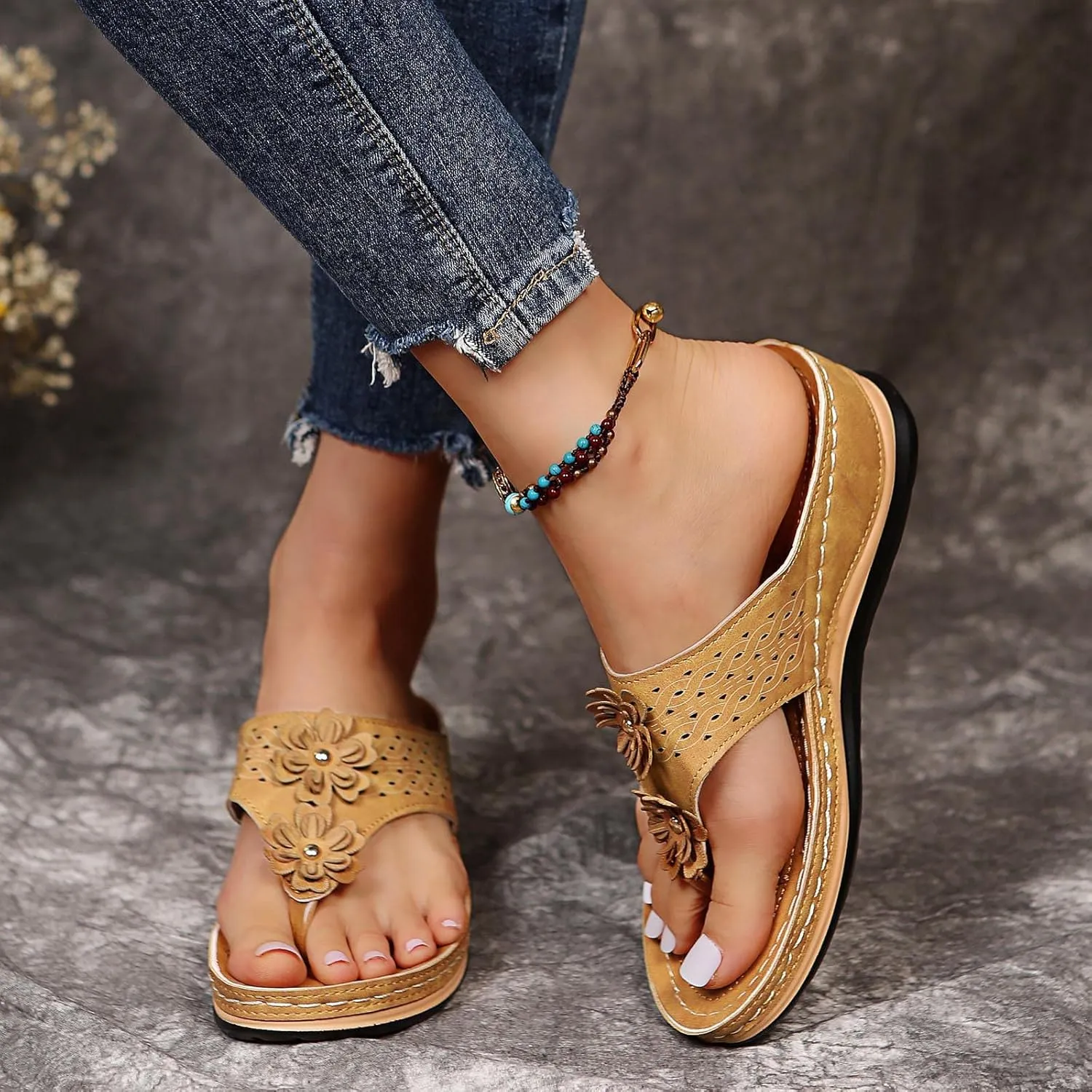 Women's Sandals 2024, Wedge Yoga Mat Walking Thong Sandals with Plantar Fasciitis Arch Support Orthopedic Sandals