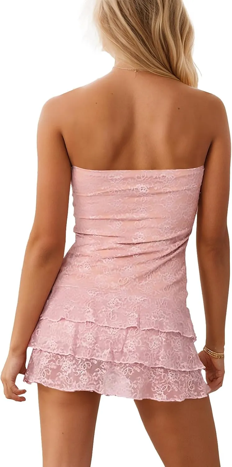 Women's Sexy Tube Dress Summer Y2K Floral Print Strapless Bodycon Mini Dress Date Night Party Club Bandeau Short Dresses