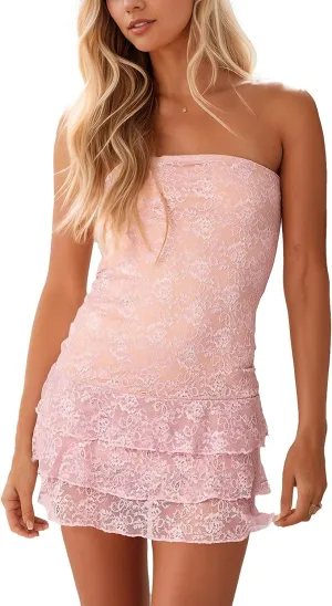Women's Sexy Tube Dress Summer Y2K Floral Print Strapless Bodycon Mini Dress Date Night Party Club Bandeau Short Dresses