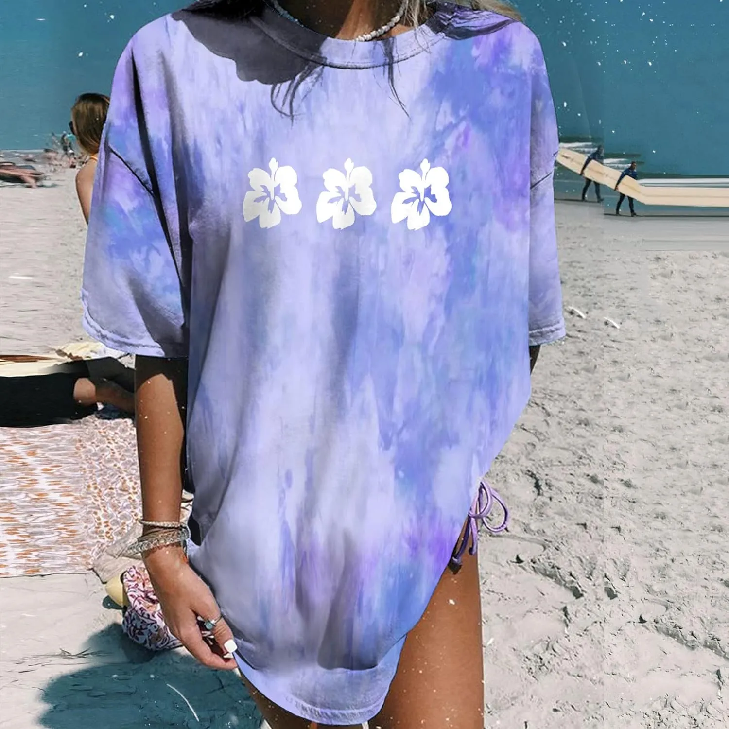 Womens Short Sleeve Tops Crewneck Tie Dye Shirts Oversized Tees T-Shirt Trendy Shirts Blouse Graphic Funny T Shirts