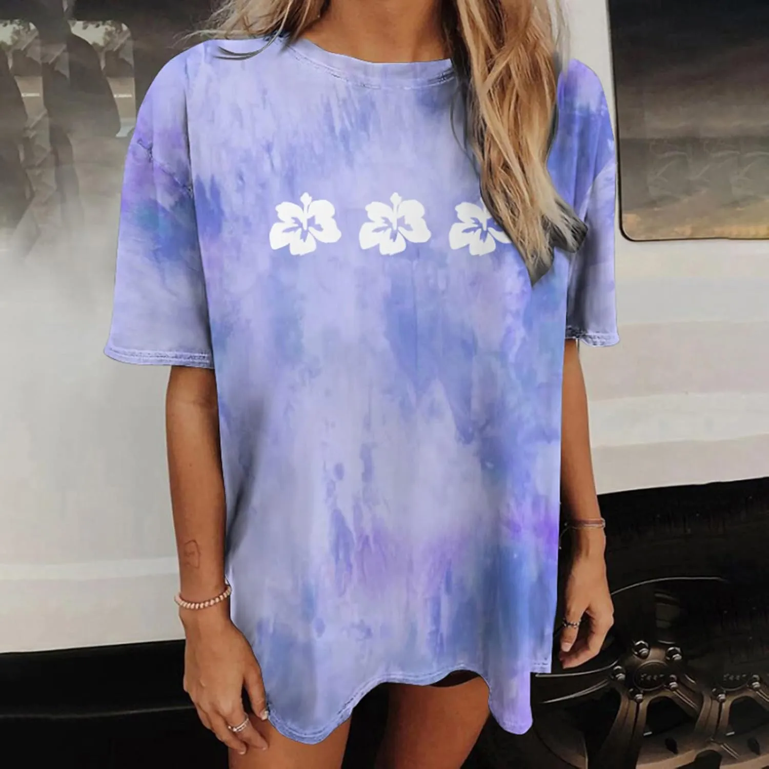 Womens Short Sleeve Tops Crewneck Tie Dye Shirts Oversized Tees T-Shirt Trendy Shirts Blouse Graphic Funny T Shirts