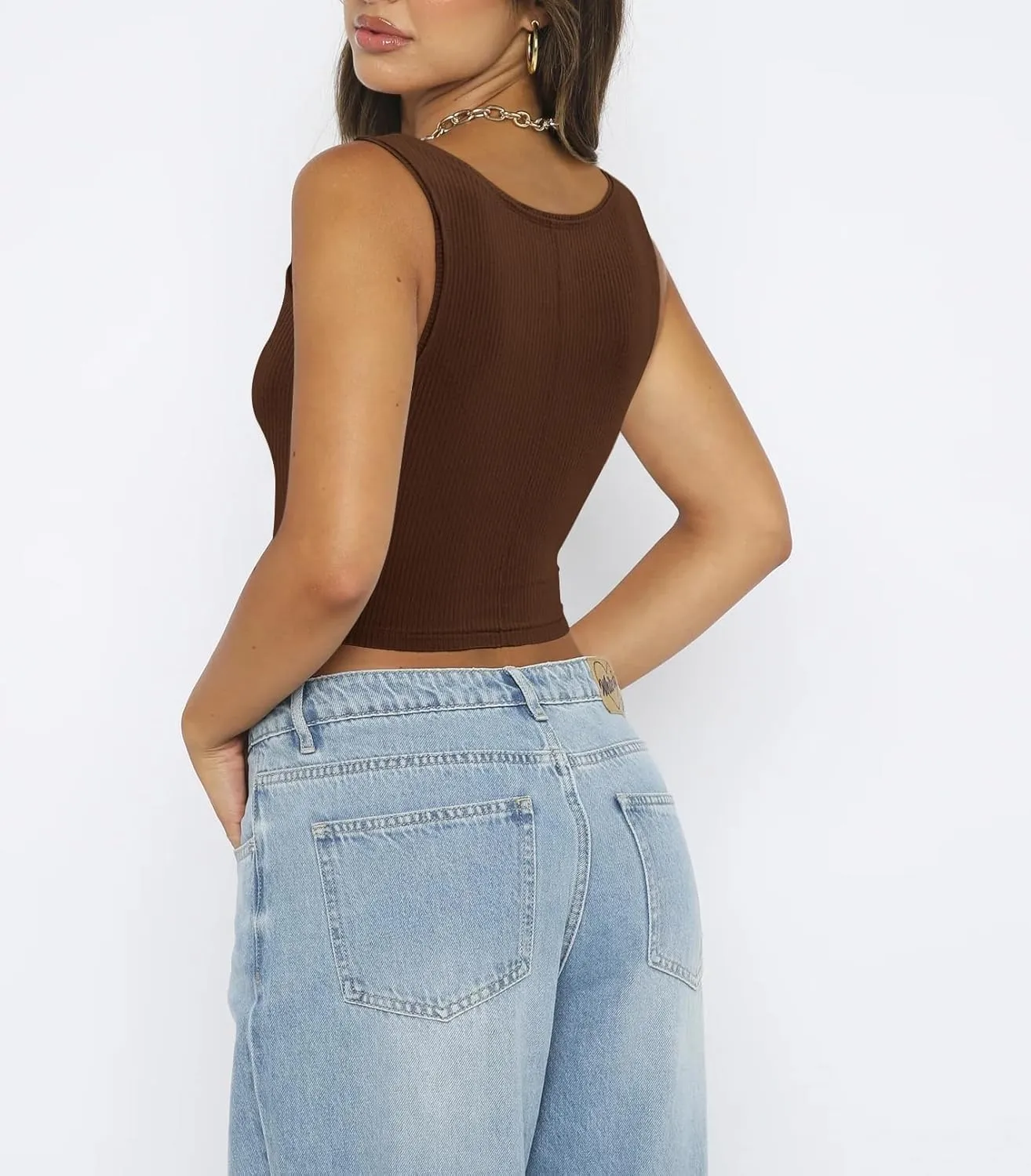 Women's Square Neck Tank Tops Ribbed Seamless Workout Exercise Shirts Sleeveless Yoga Crop Tops