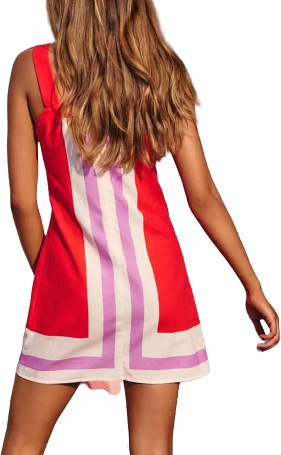 Women's Striped Mini Dress Fashion Boho Shoulder Strap Sundress Sleeveless Backless Beach Cover Up Dress for Beach