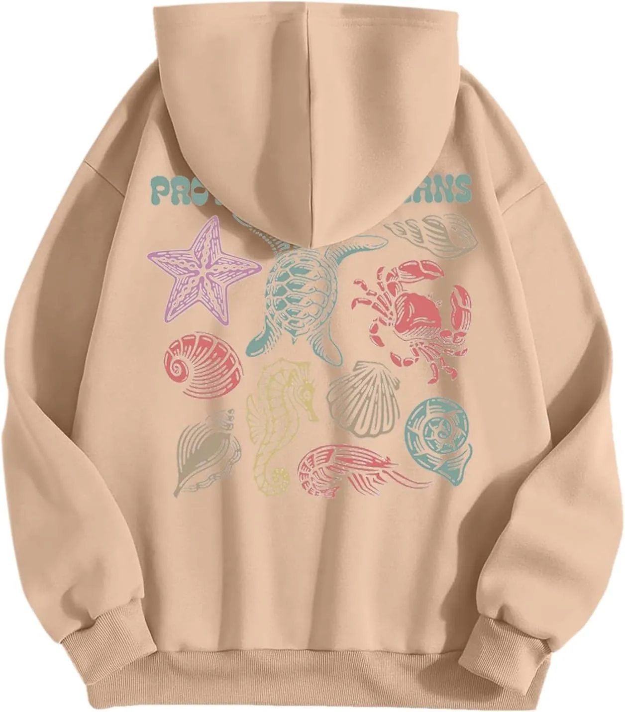 Womens Sweatshirt Graphic Oversized Hoodies Ocean Print Comort Long Sleeve Drawstring Pullover Surfing Hoodie