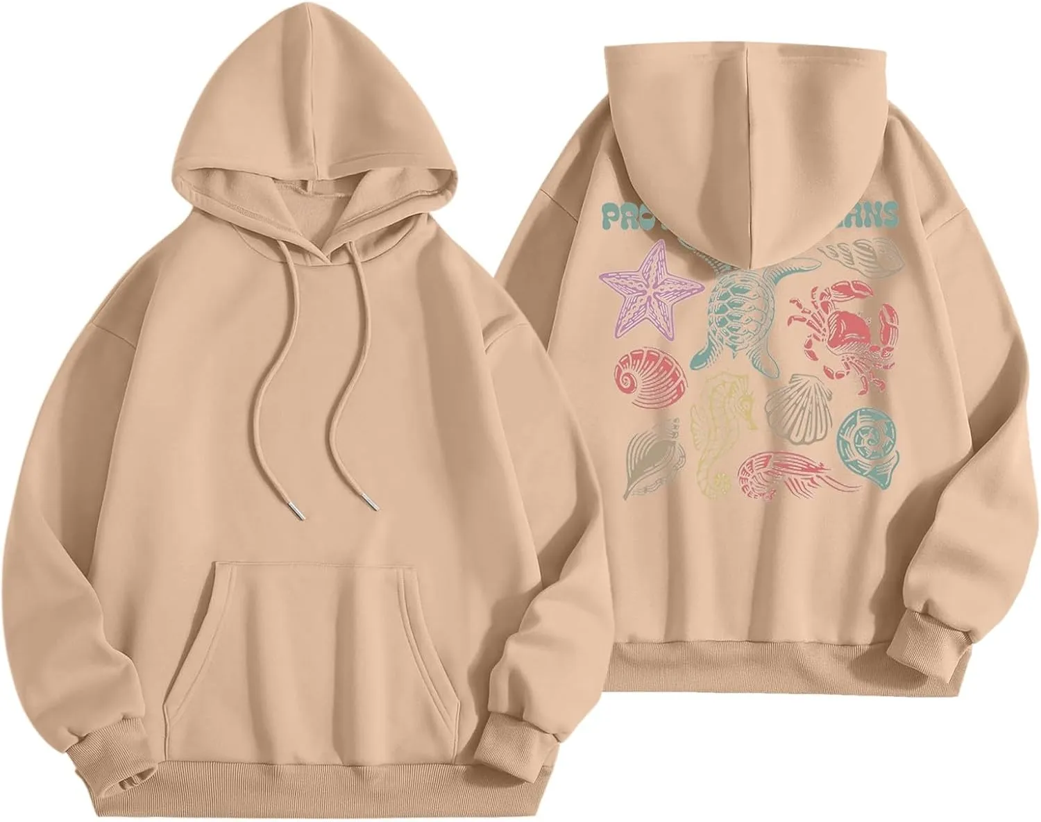 Womens Sweatshirt Graphic Oversized Hoodies Ocean Print Comort Long Sleeve Drawstring Pullover Surfing Hoodie
