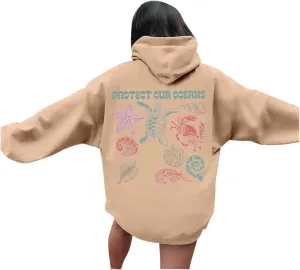 Womens Sweatshirt Graphic Oversized Hoodies Ocean Print Comort Long Sleeve Drawstring Pullover Surfing Hoodie