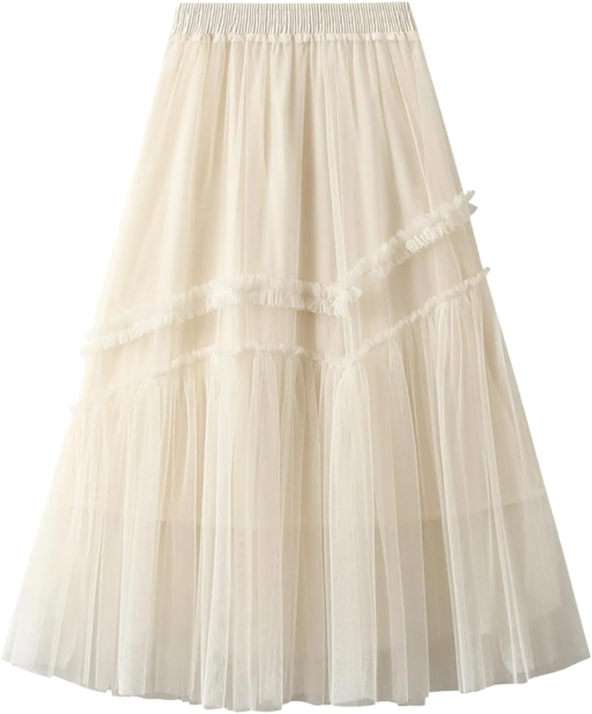Womens Tulle Ruffle Pleated Skirts Fashion Solid Versatile A Line Maxi Skirt Holiday High Waisted Reversible Skirts