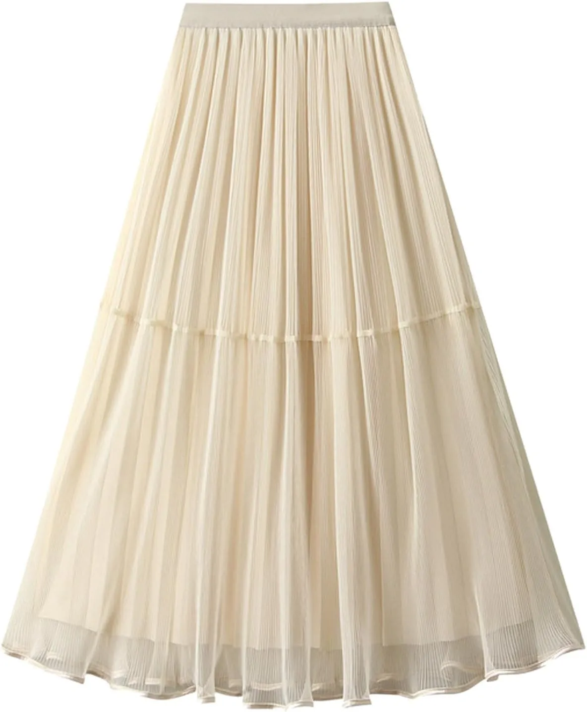 Womens Tulle Ruffle Pleated Skirts Fashion Solid Versatile A Line Maxi Skirt Holiday High Waisted Reversible Skirts