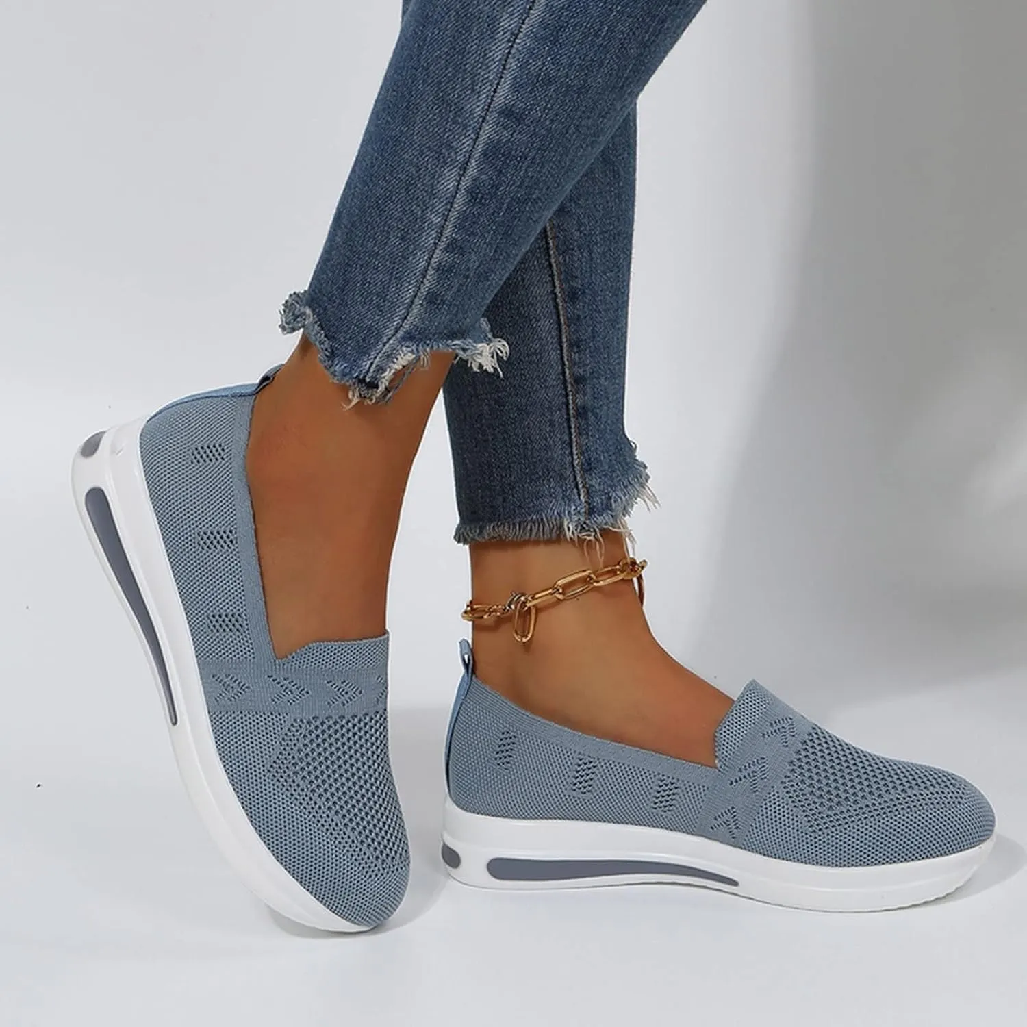 Women's Woven Breathable Soft Sole Orthopedic Shoes Go Walking Slip on Running Shoes Slip On Sneakers with Arch Support