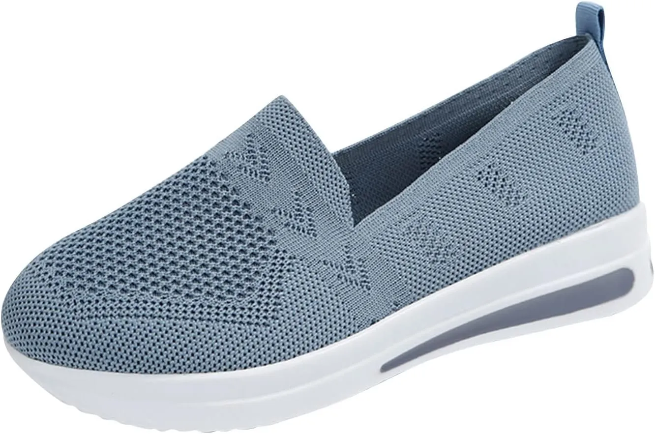 Women's Woven Breathable Soft Sole Orthopedic Shoes Go Walking Slip on Running Shoes Slip On Sneakers with Arch Support