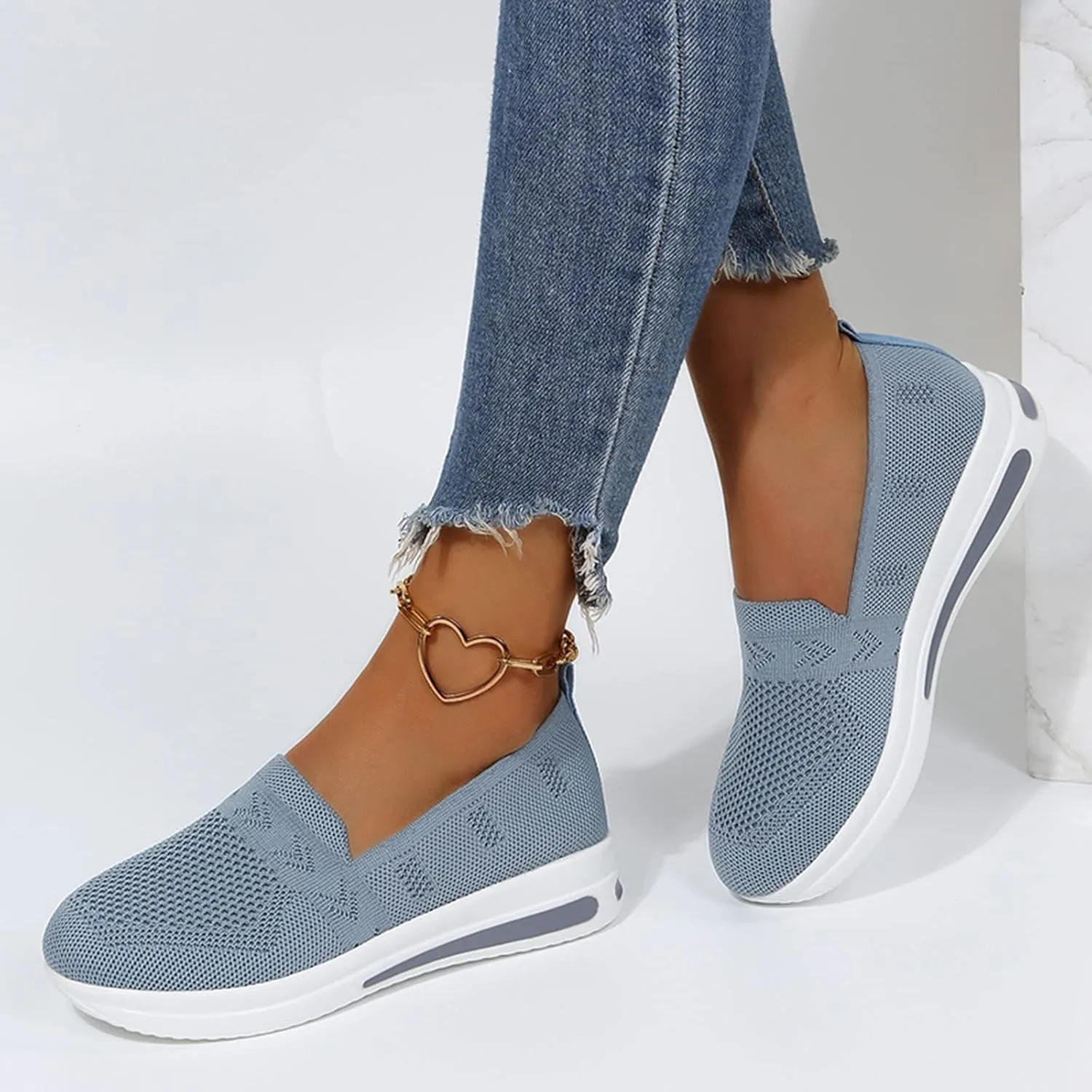 Women's Woven Breathable Soft Sole Orthopedic Shoes Go Walking Slip on Running Shoes Slip On Sneakers with Arch Support