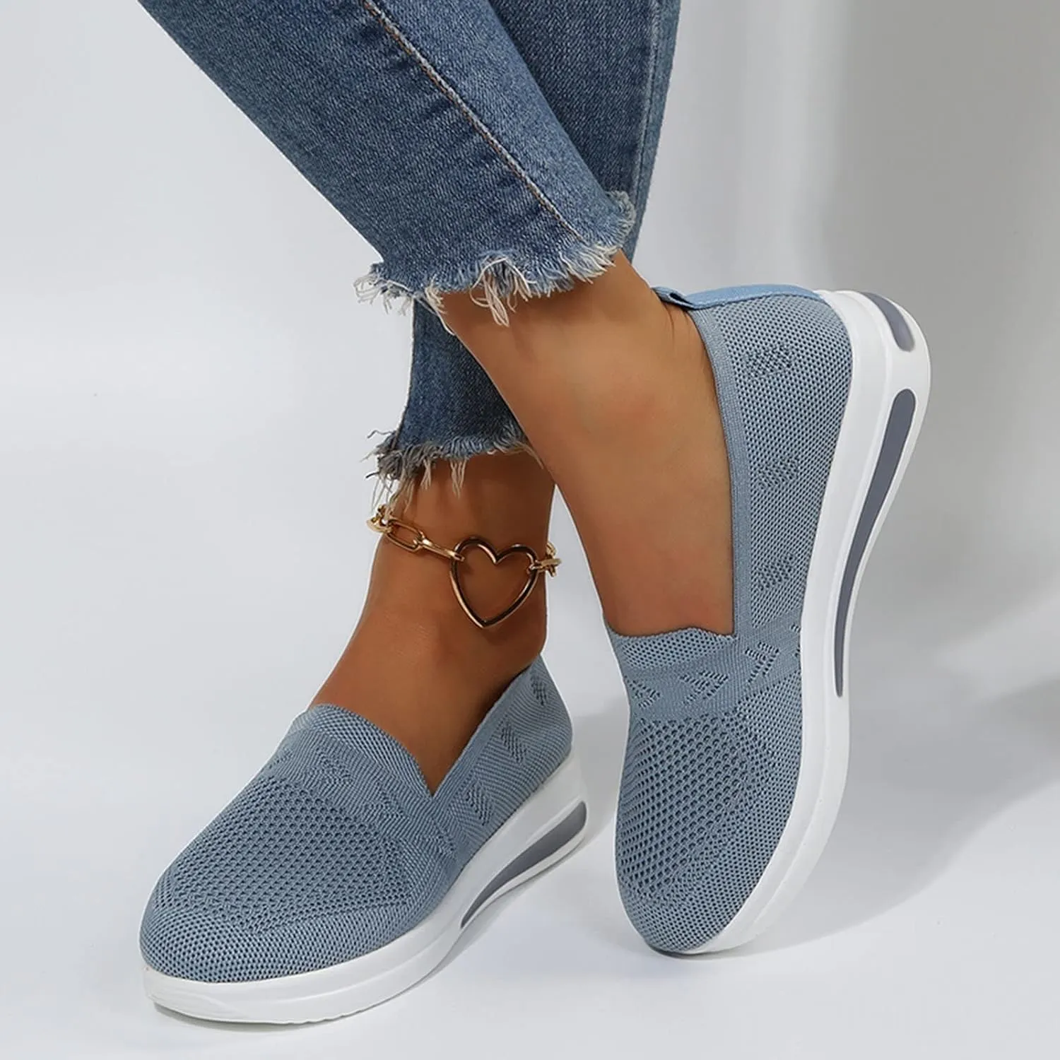 Women's Woven Breathable Soft Sole Orthopedic Shoes Go Walking Slip on Running Shoes Slip On Sneakers with Arch Support