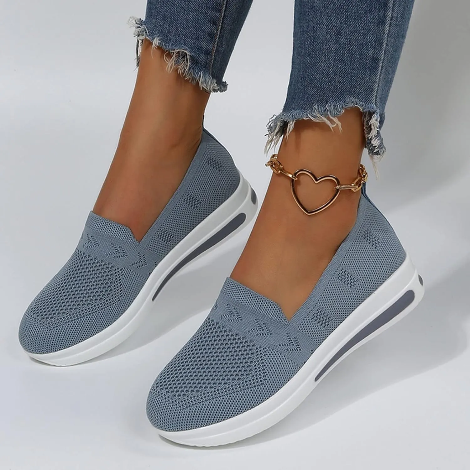Women's Woven Breathable Soft Sole Orthopedic Shoes Go Walking Slip on Running Shoes Slip On Sneakers with Arch Support