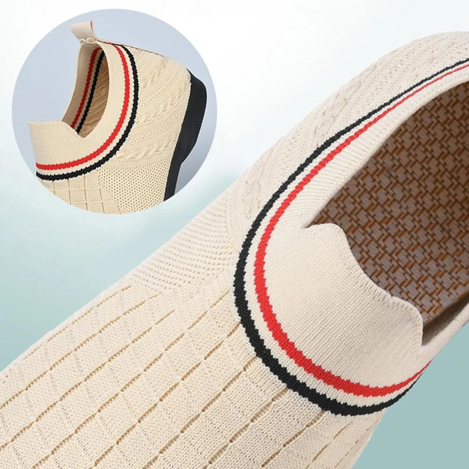 Women's Woven Sneakers Lightweight Slip-On Grip Indoor House Slippers Non-Slip Barefoot Walking Shoes Mesh Breathable Low Top Sneaker