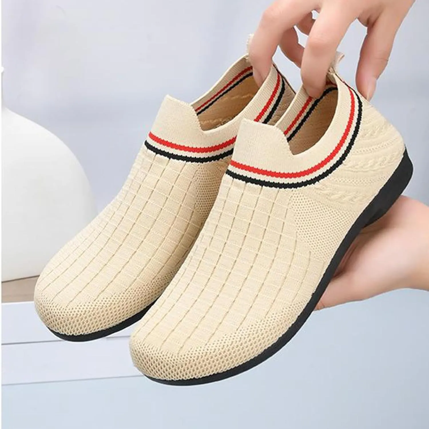 Women's Woven Sneakers Lightweight Slip-On Grip Indoor House Slippers Non-Slip Barefoot Walking Shoes Mesh Breathable Low Top Sneaker