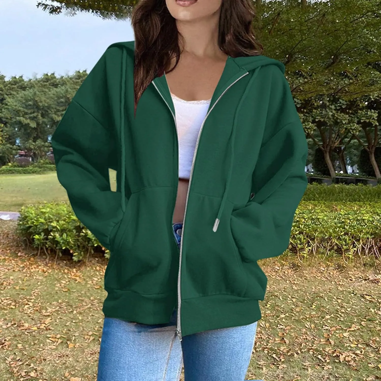 Womens Zip Up Hoodies Long Sleeve Oversized Sweatshirts Y2K Jacket with Pockets 2025 Fall Fashion Clothes