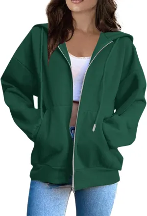 Womens Zip Up Hoodies Long Sleeve Oversized Sweatshirts Y2K Jacket with Pockets 2025 Fall Fashion Clothes