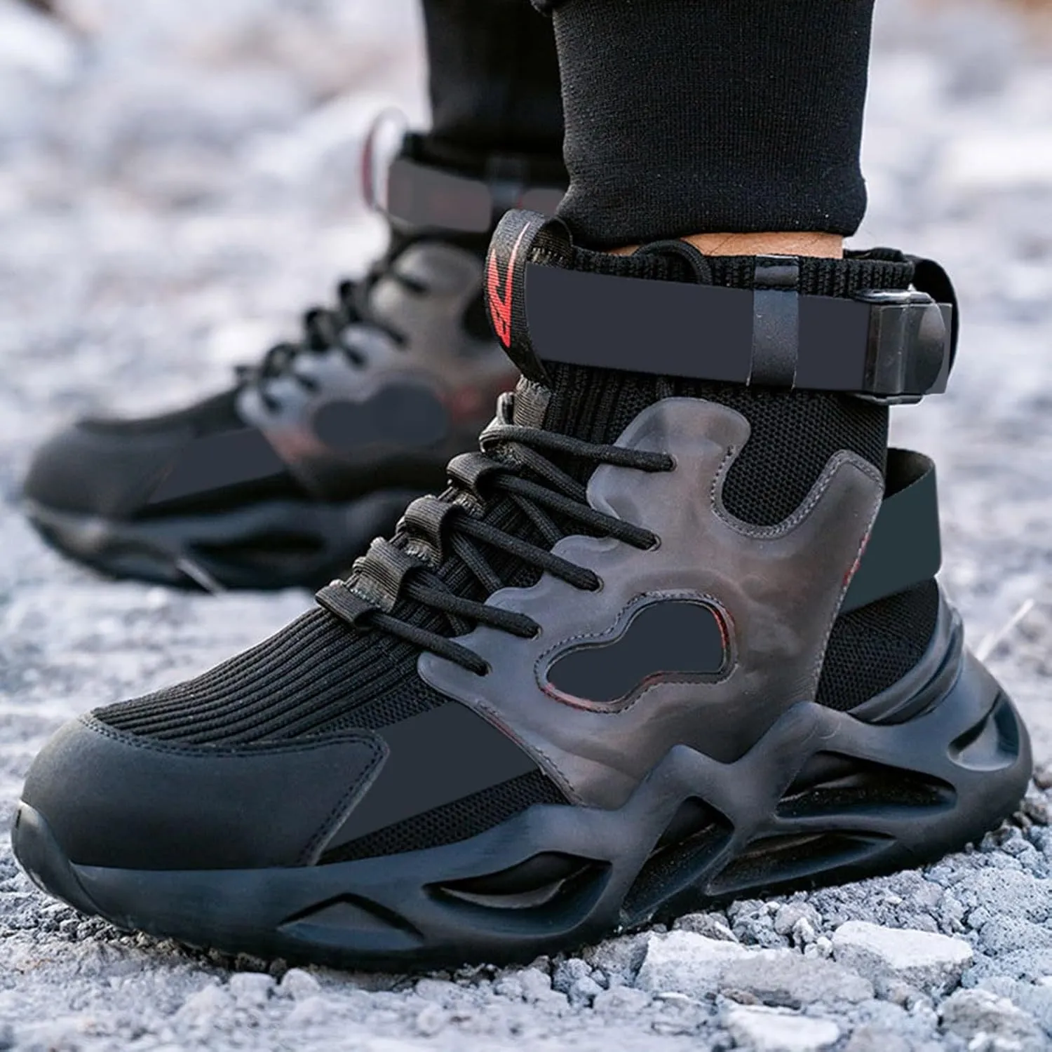 Work Sneakers for Men Fashion Lace Up High Top Sneakers Non Slip Breathable Lightweight Athletic Shoes Adjustable Buckle Running Shoes