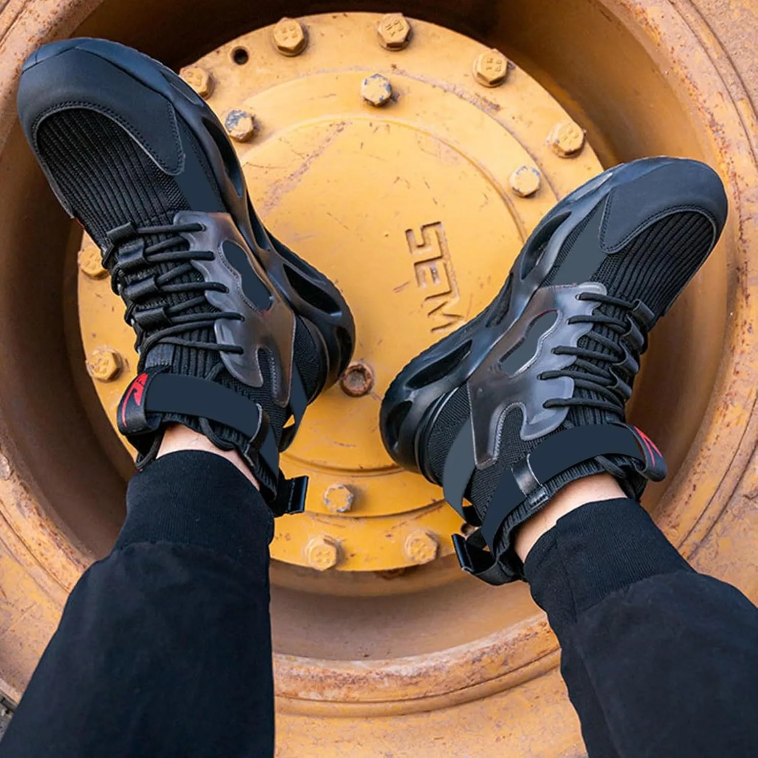 Work Sneakers for Men Fashion Lace Up High Top Sneakers Non Slip Breathable Lightweight Athletic Shoes Adjustable Buckle Running Shoes