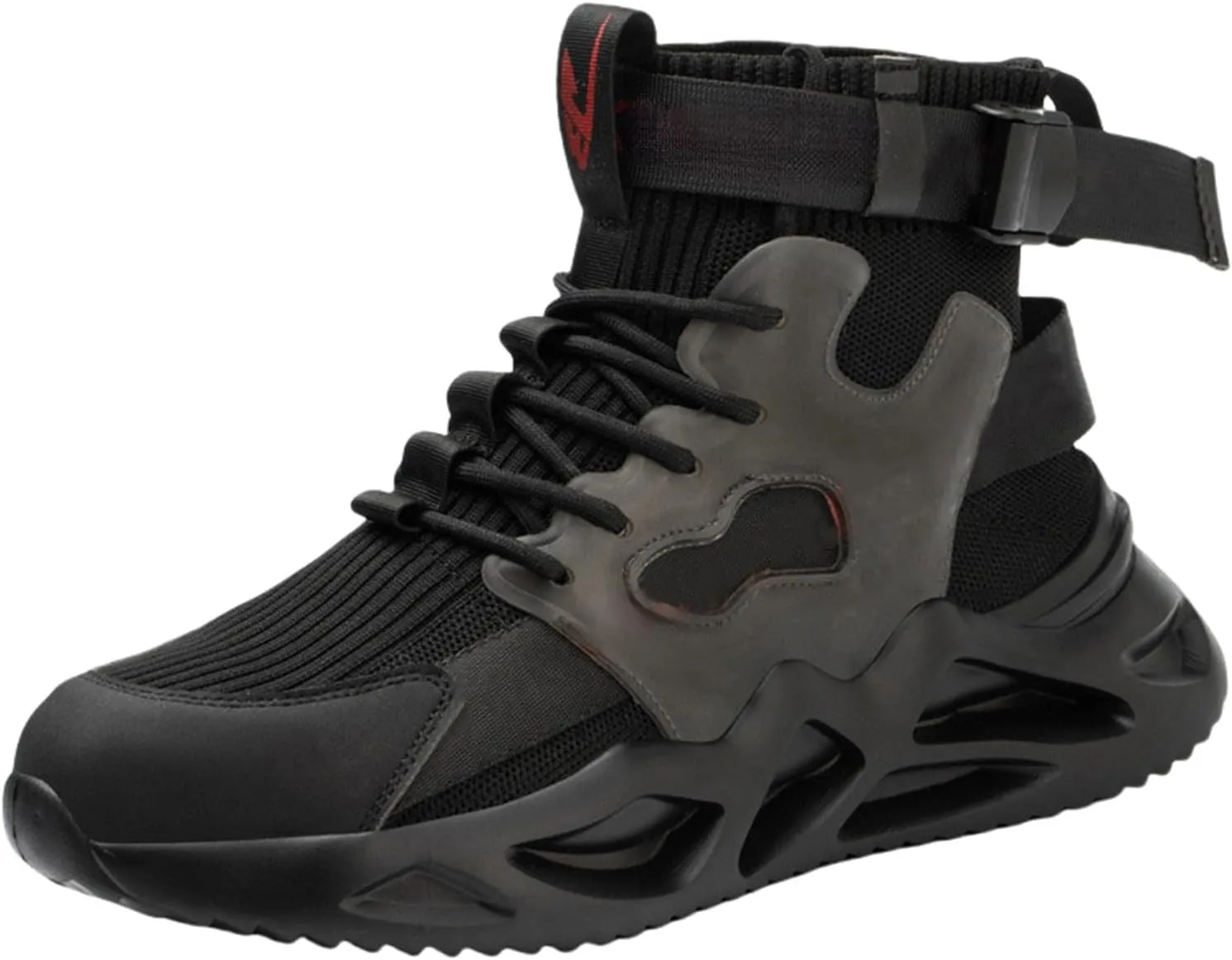 Work Sneakers for Men Fashion Lace Up High Top Sneakers Non Slip Breathable Lightweight Athletic Shoes Adjustable Buckle Running Shoes