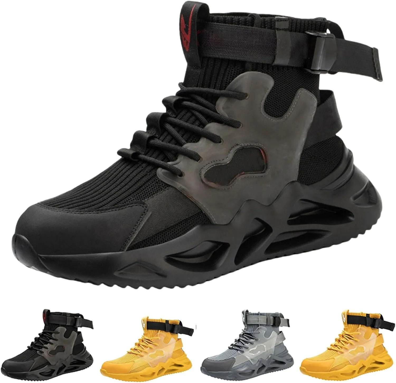 Work Sneakers for Men Fashion Lace Up High Top Sneakers Non Slip Breathable Lightweight Athletic Shoes Adjustable Buckle Running Shoes