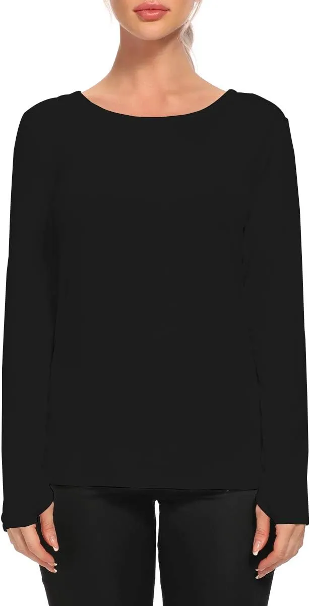 Workout Tops for Women Open Back Long Sleeve Athletic Shirts Thumb Hole Yoga Shirts