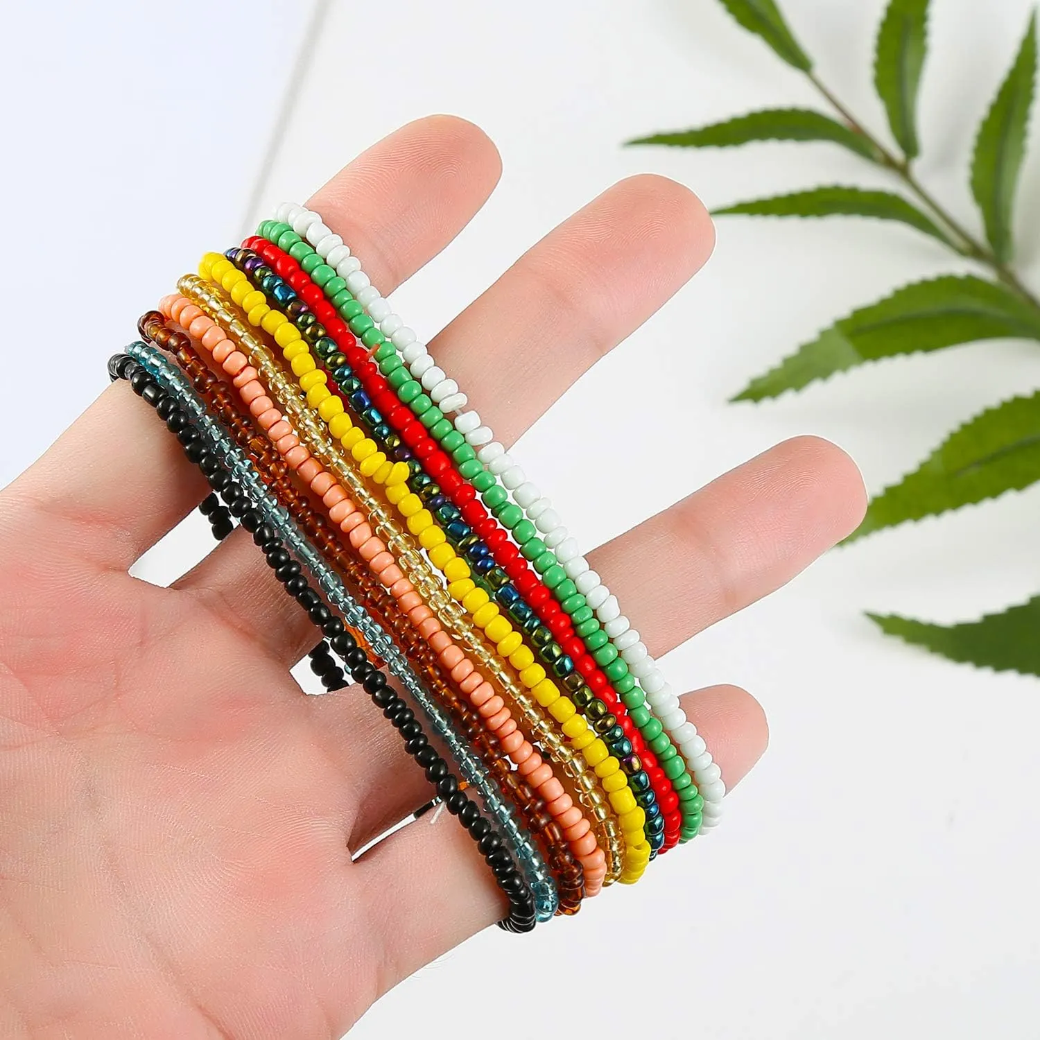 XIJIN 18 Pieces Elastic Beaded Anklets for Women Handmade Beach Boho Colorful Beads Ankle Bracelets Set