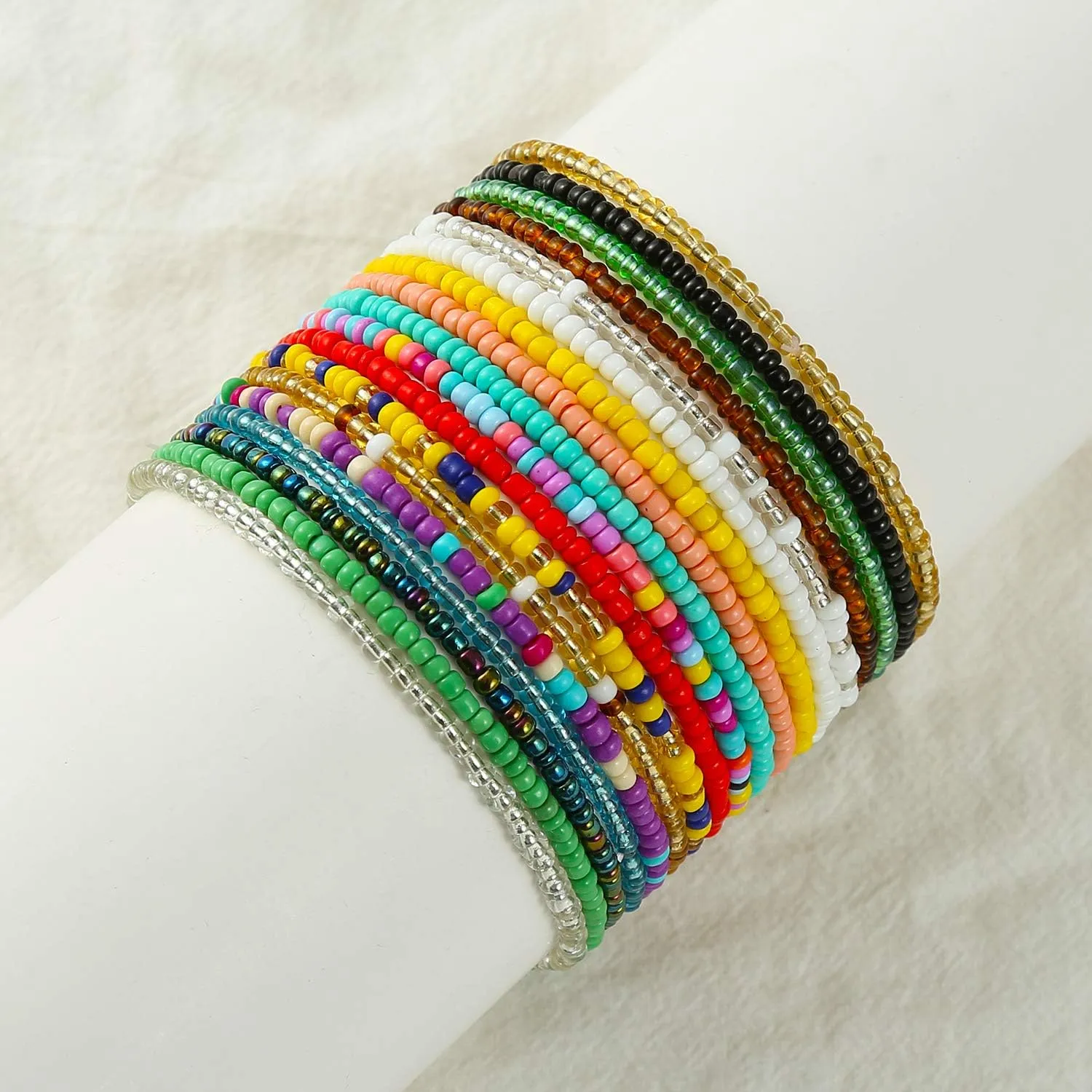 XIJIN 18 Pieces Elastic Beaded Anklets for Women Handmade Beach Boho Colorful Beads Ankle Bracelets Set