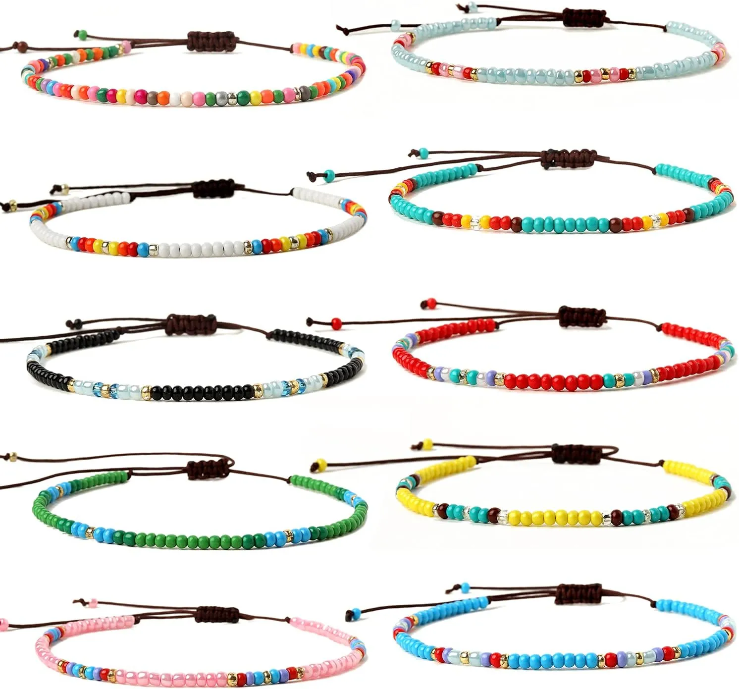 XIJIN 8Pcs Handmade Beaded Anklets for Women Boho Colorful Beads Ankle Bracelets Adjustable Foot Anklet Set