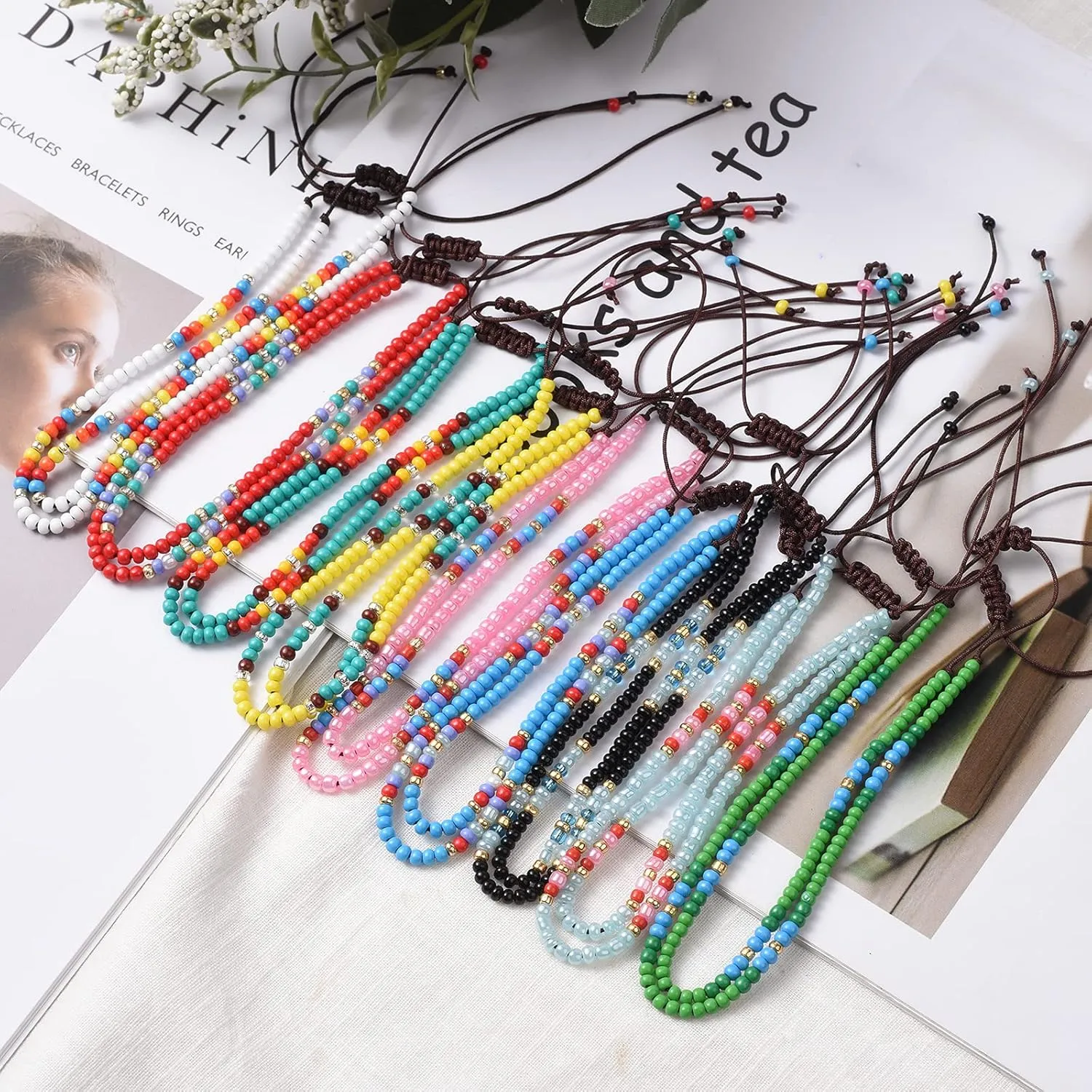 XIJIN 8Pcs Handmade Beaded Anklets for Women Boho Colorful Beads Ankle Bracelets Adjustable Foot Anklet Set