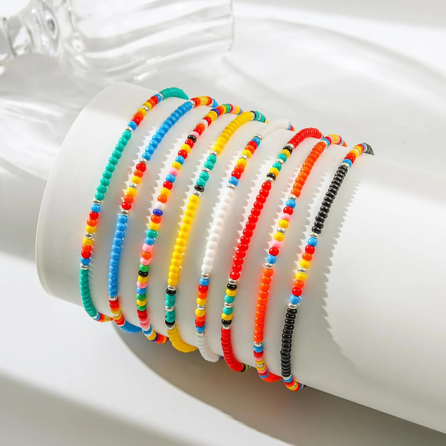 XIJIN Large Beaded Anklets Set Handmade Plus Size Colorful Beads Anklet for Women Foot Ankle Bracelet 9-11 inches