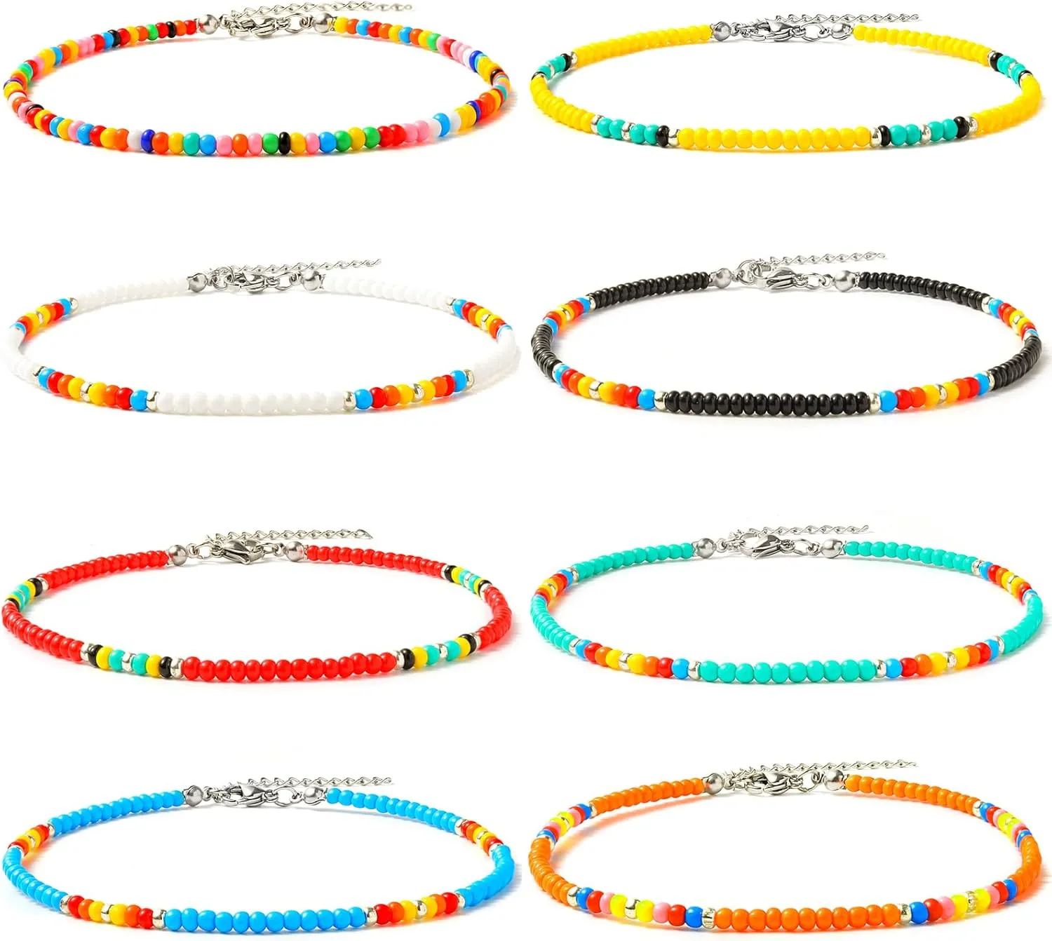 XIJIN Large Beaded Anklets Set Handmade Plus Size Colorful Beads Anklet for Women Foot Ankle Bracelet 9-11 inches