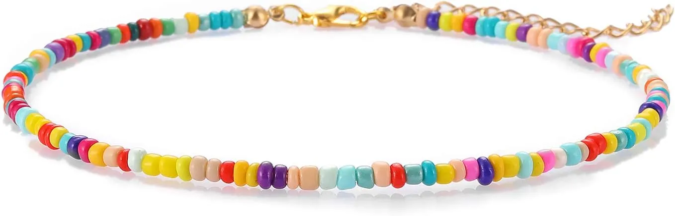 XIJIN Small Beaded Anklets for Women Handmade Turquoise Beads Anklet Beach Cute Boho Beaded Ankle Bracelets 8 inch