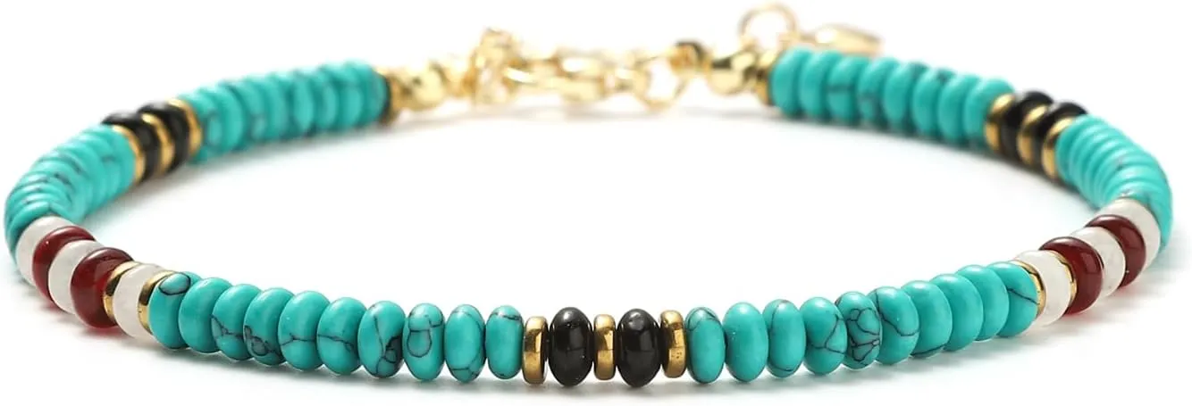 XIJIN Trendy Stone Beaded Anklets for Women, Handmade Beach Colorful Boho Bead Ankle Bracelet Gift for Her