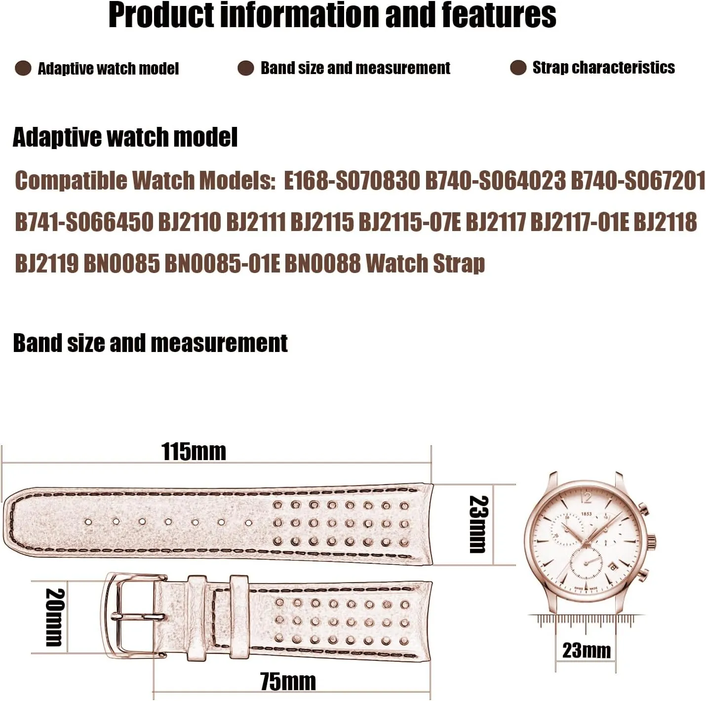 XIW Compatible for 23mm Citizen Eco-Drive E168 BN0085-01E BJ2110 BJ2115-07E BJ2117 Leather Watch Band Replacement for men Wirstband Strap women Bracelet