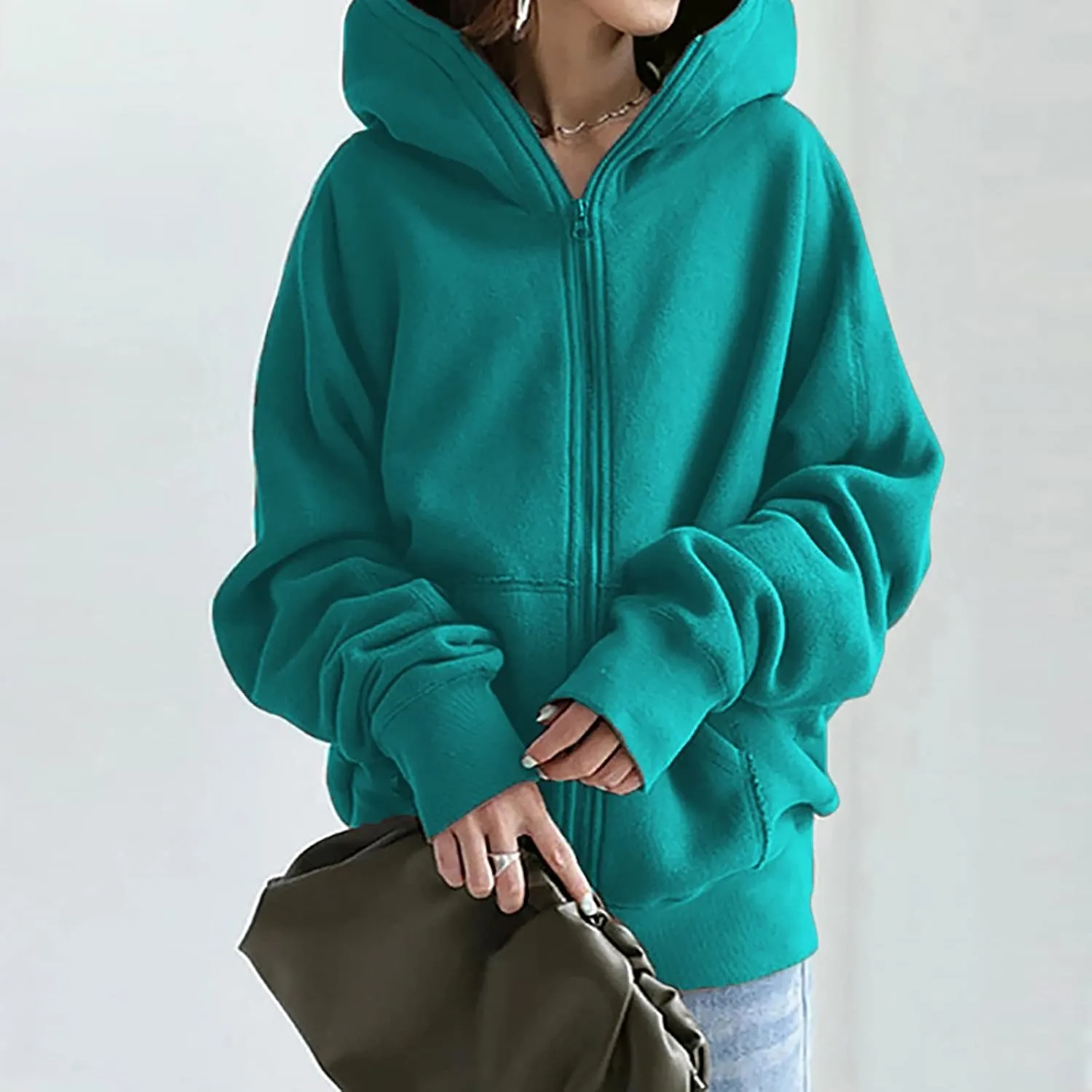 XUNRYAN Womens Hoodies Long Teen Girl Fall Fashion 2023 Jacket Oversized Sweatshirts Casual Clothes Zip Up Hoodie Pockets