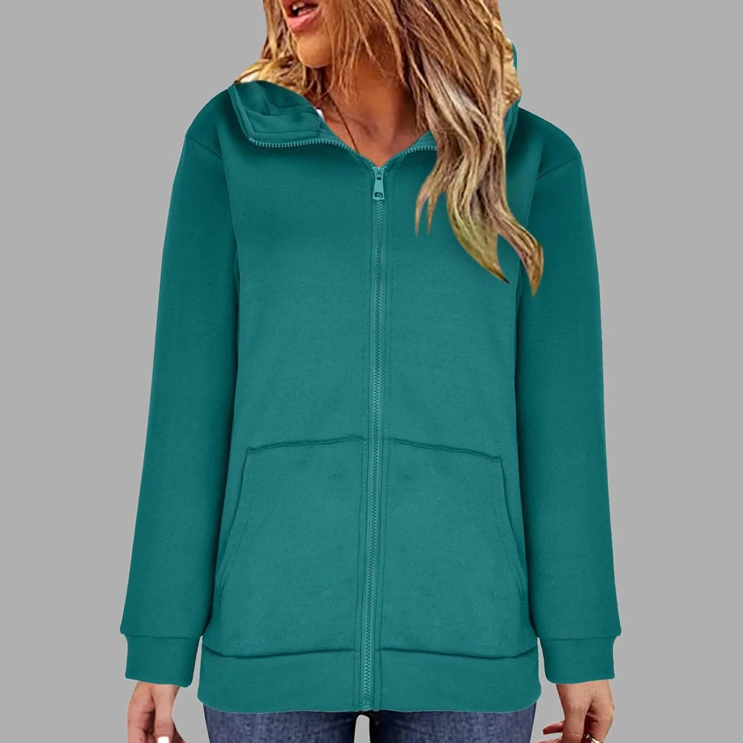 XUNRYAN Womens Hoodies Long Teen Girl Fall Fashion 2023 Jacket Oversized Sweatshirts Casual Clothes Zip Up Hoodie Pockets