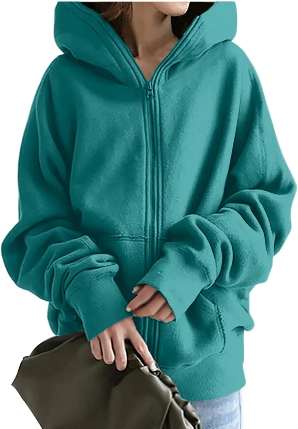XUNRYAN Womens Hoodies Long Teen Girl Fall Fashion 2023 Jacket Oversized Sweatshirts Casual Clothes Zip Up Hoodie Pockets