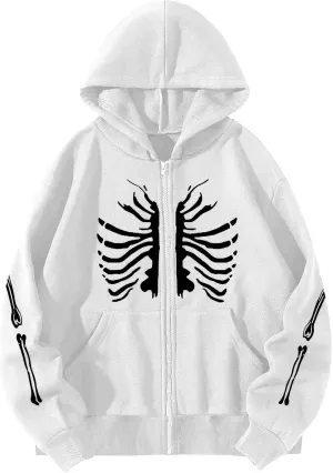 Y2K Hoodies for Women Full Zip Up Print Graphic Pockets Hooded Jacket 90s Long Sleeve Sweatshirt with Hood Grunge Harajuku
