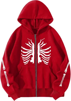 Y2K Hoodies for Women Full Zip Up Print Graphic Pockets Hooded Jacket 90s Long Sleeve Sweatshirt with Hood Grunge Harajuku