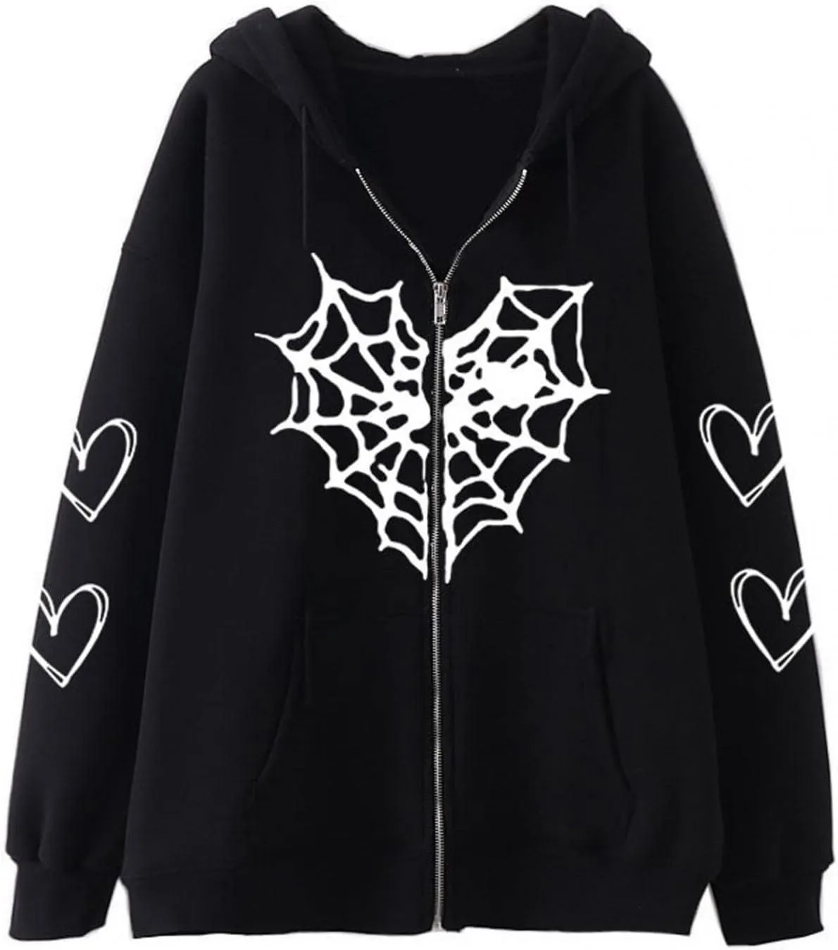Y2K Hoodies for Women Full Zip Up Print Graphic Pockets Hooded Jacket 90s Long Sleeve Sweatshirt with Hood Grunge Harajuku