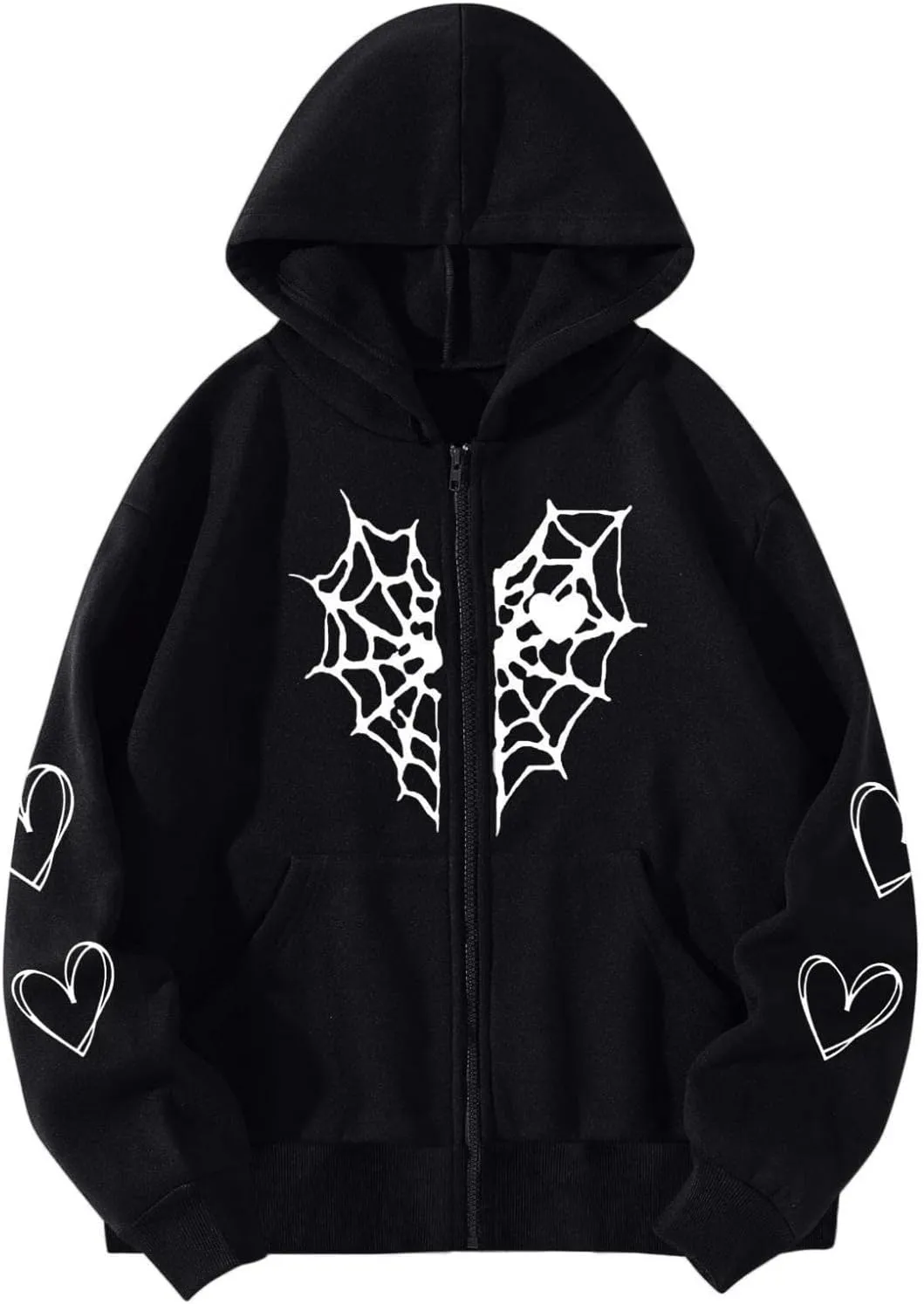 Y2K Hoodies for Women Full Zip Up Print Graphic Pockets Hooded Jacket 90s Long Sleeve Sweatshirt with Hood Grunge Harajuku