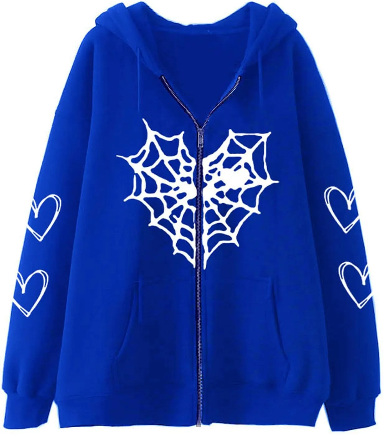 Y2K Hoodies for Women Full Zip Up Print Graphic Pockets Hooded Jacket 90s Long Sleeve Sweatshirt with Hood Grunge Harajuku
